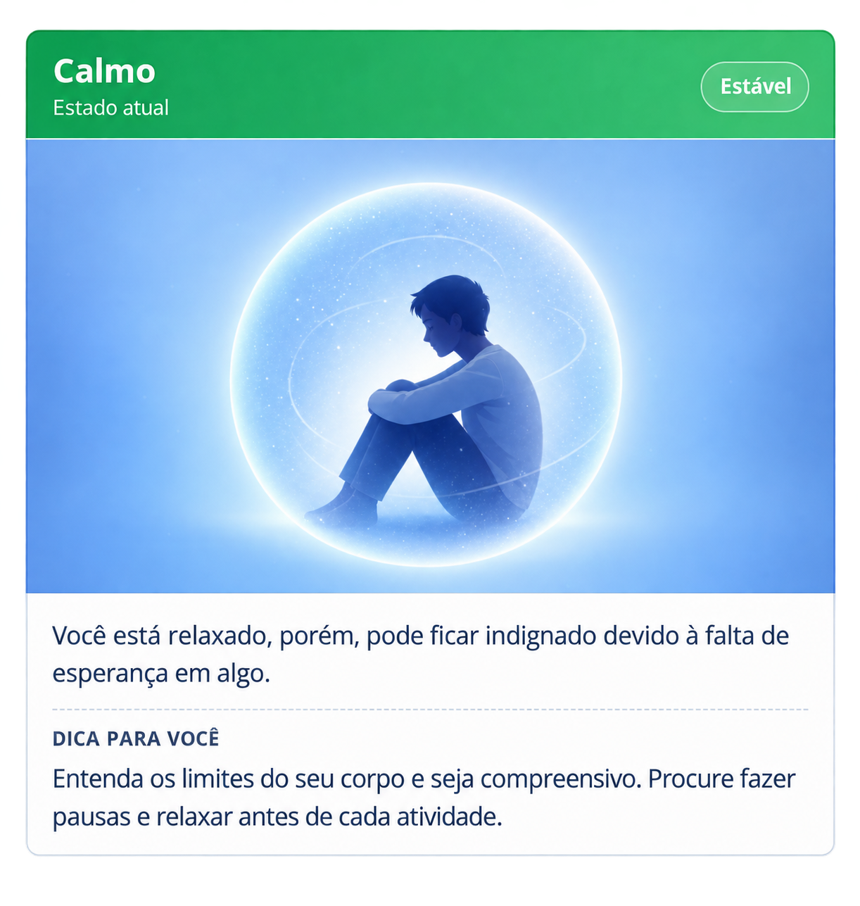 Leitura emocional indicando estado calmo e estável