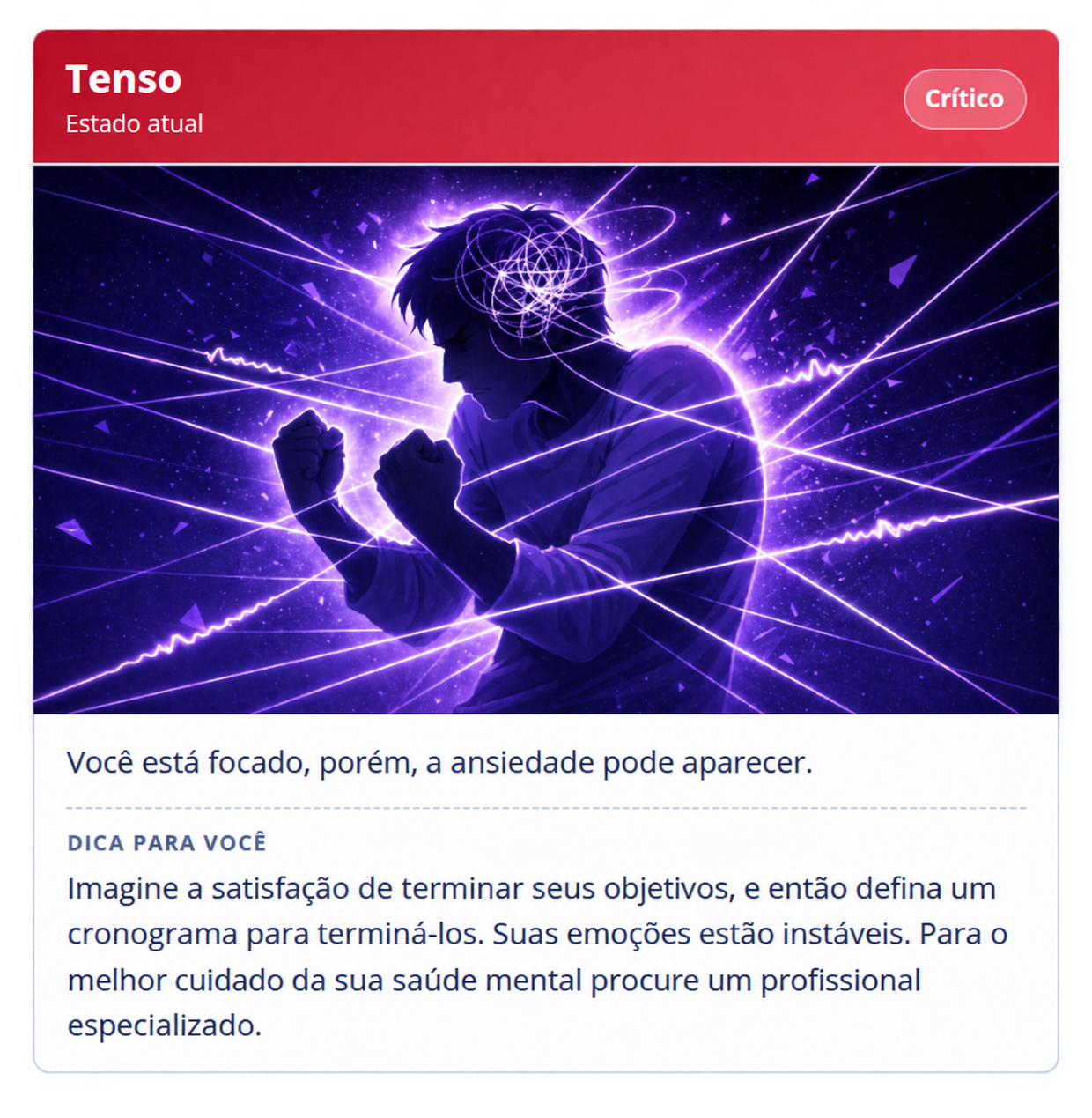 Leitura emocional indicando estado tenso e crítico
